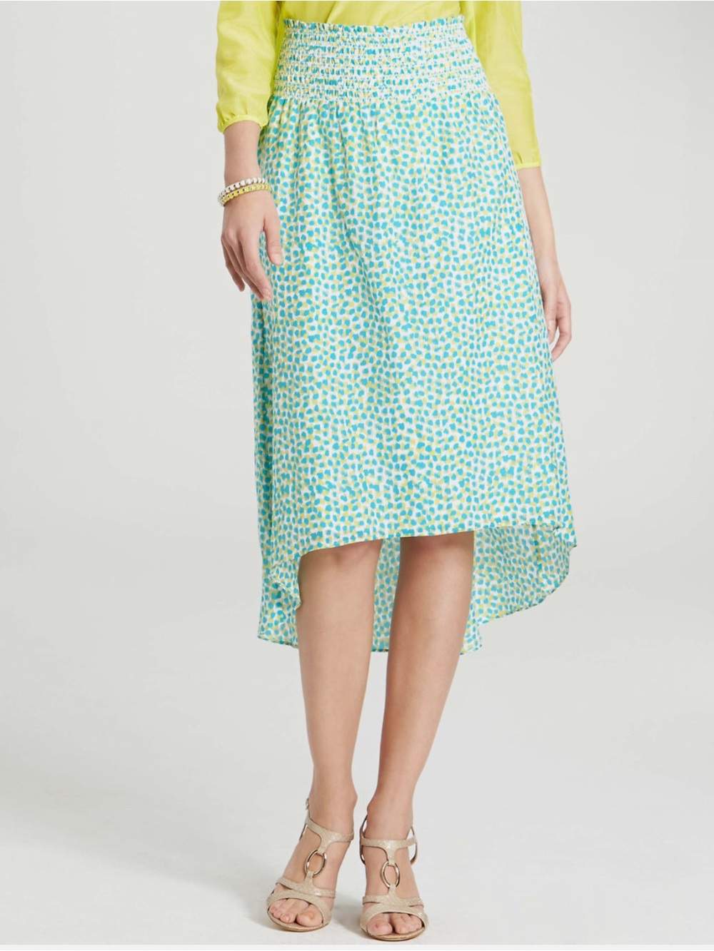 Ann Taylor Etched Notes Print Cotton Silk Skirt Size XL  Polished Turquoise